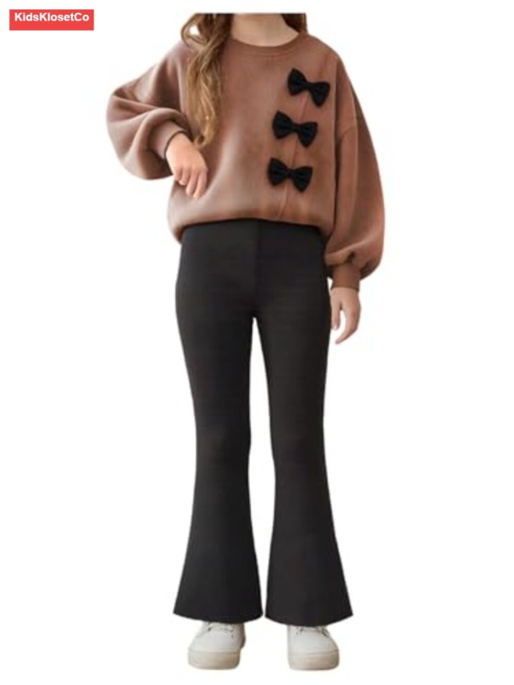 Girls 2 Piece Outfit Ribbed Knit Sweatshirt and Flared Pants Set